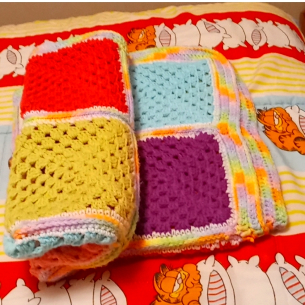 Handmade,Granny Square,Knit Multicolor,Loose Weave,Afghan/Chair Cover/Lap Warmer